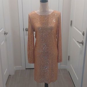 Preston & York Rose Gold Sequin Long-Sleeve Shift Dress